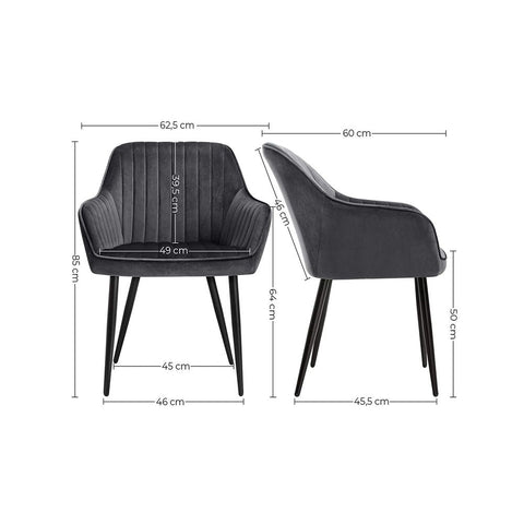 Rootz Dining Chair - Set Of 6 Dining Chairs - Upholstered Chairs with Metal Legs - Kitchen Chair - Upholstered Dining Chair - Velvet Dining Chair - Industrial Dining Chair - Gray + Black - 62.5 x 60 x 85 cm (L x W x H)