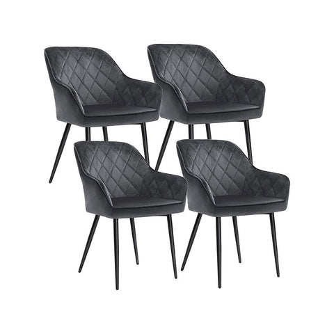 Rootz Upholstered Chair - Set Of 4 Upholstered Chairs - Kitchen Chair - Upholstered Dining Chair - Velvet Dining Chair - Industrial Dining Chair - Grey - 62.5 x 60 x 85 cm (L x W x H)