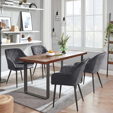 Rootz Upholstered Chair - Set Of 4 Upholstered Chairs - Kitchen Chair - Upholstered Dining Chair - Velvet Dining Chair - Industrial Dining Chair - Grey - 62.5 x 60 x 85 cm (L x W x H)