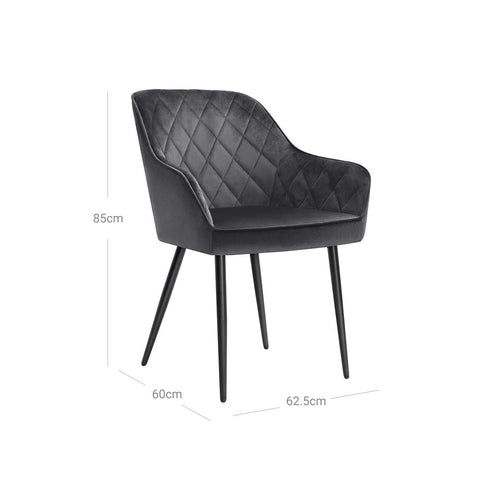 Rootz Upholstered Chair - Set Of 4 Upholstered Chairs - Kitchen Chair - Upholstered Dining Chair - Velvet Dining Chair - Industrial Dining Chair - Grey - 62.5 x 60 x 85 cm (L x W x H)