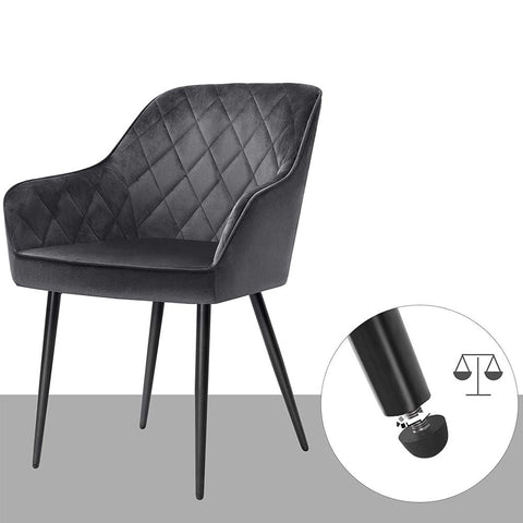 Rootz Dining Chair - Set Of 6 Dining Chairs - Dining Chairs With Armrests - Kitchen Chair - Upholstered Dining Chair - Velvet Dining Chair - Industrial Dining Chair - Grey - 62.5 x 60 x 85 cm (L x W x H)
