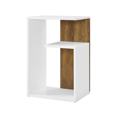 Rootz Bedside Table - Side Table - Side Table With Shelf - Small Side Table With Shelf - Modern Side Table - Stylish Bedside Table - Walnut Brown And White - 30 x 40 x 60 cm
