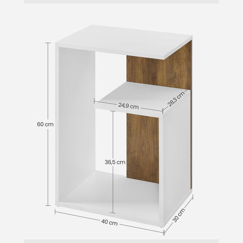 Rootz Bedside Table - Side Table - Side Table With Shelf - Small Side Table With Shelf - Modern Side Table - Stylish Bedside Table - Walnut Brown And White - 30 x 40 x 60 cm