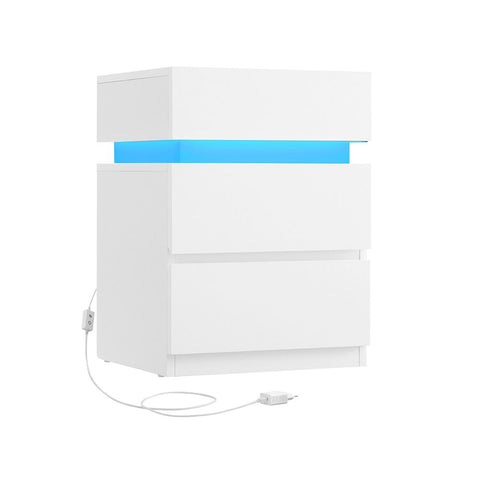 Rootz Bedside Table - Side Table - With LED lighting - LED lighting Bedside Table - White - 33.5 x 40 x 55 cm