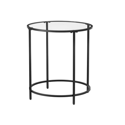 Rootz Side Table - Round Side Table - Side Table With Black Metal Frame - Side Table With Glass Surface - Bedside Table - Living Room Side Table - Black - 50 x 55 cm