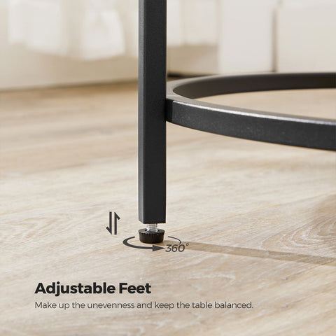 Rootz Side Table - Round Side Table - Side Table With Black Metal Frame - Side Table With Glass Surface - Bedside Table - Living Room Side Table - Black - 50 x 55 cm