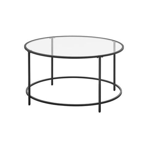 Rootz Coffee Table - Round Coffee Table - Circular Coffee Table - Glass Top Coffee Table - Industrial Coffee Table - Designer Coffee Table - Steel - Tempered Glass - Black - 84 x 45.5 cm (Ø x H)