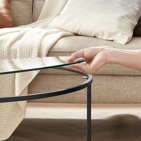 Rootz Coffee Table - Round Coffee Table - Circular Coffee Table - Glass Top Coffee Table - Industrial Coffee Table - Designer Coffee Table - Steel - Tempered Glass - Black - 84 x 45.5 cm (Ø x H)