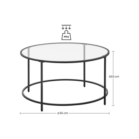 Rootz Coffee Table - Round Coffee Table - Circular Coffee Table - Glass Top Coffee Table - Industrial Coffee Table - Designer Coffee Table - Steel - Tempered Glass - Black - 84 x 45.5 cm (Ø x H)
