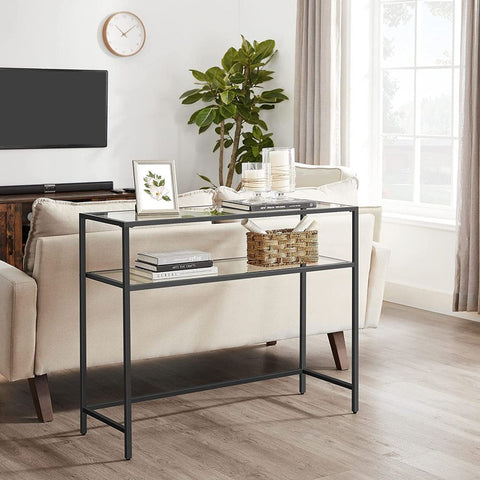 Rootz Console Table - Console Table With 2 Shelves - Entryway Table - Hallway Table - Sofa Table - Modern Console Table - Industrial Hallway Table - Accent Table - Metal - Glass - Black - 100 x 35 x 80 cm (L x W x H)