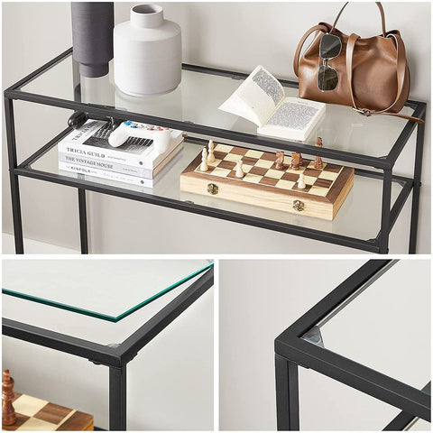 Rootz Console Table - Console Table With 2 Shelves - Entryway Table - Hallway Table - Sofa Table - Modern Console Table - Industrial Hallway Table - Accent Table - Metal - Glass - Black - 100 x 35 x 80 cm (L x W x H)