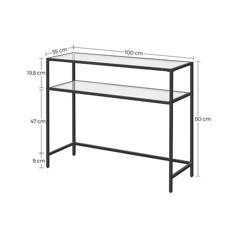 Rootz Console Table - Console Table With 2 Shelves - Entryway Table - Hallway Table - Sofa Table - Modern Console Table - Industrial Hallway Table - Accent Table - Metal - Glass - Black - 100 x 35 x 80 cm (L x W x H)