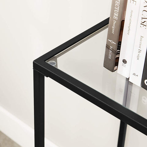 Rootz Console Table - Console Table With Tempered Glass - Entryway Table - Hallway Table - Sofa Table - Modern Console Table - Industrial Hallway Table - Accent Table - Metal - Glass - Black - 100 x 35 x 80 cm (L x W x H)