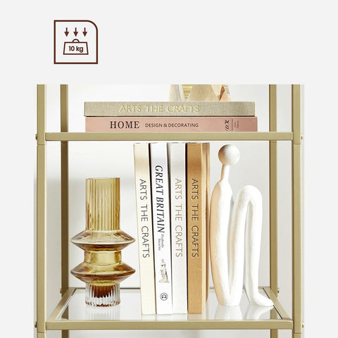Rootz Standing Shelf - Stand Shelf With 5 Glass Shelves - Shelving Unit - 5 Tier Standing Shelf - Steel/Tempered Glass - Gold - 40 x 30 x 124.5 cm