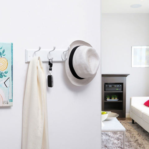 Rootz Wall Coat Rack - Coat Rack - 4 Hooks Wall Coat Rack - Coat Rack - Wall-Mounted Coat Rack - Hanging Coat Rack - White - 40 x 9 x 7 cm