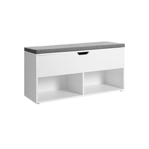 Rootz Shoe Bench - Shoe Storage Bench - Shoe Bench With Storage - With 2 Open Compartments - Shoe Bench With Seat - White/Grey - 100 x 30 x 48 cm