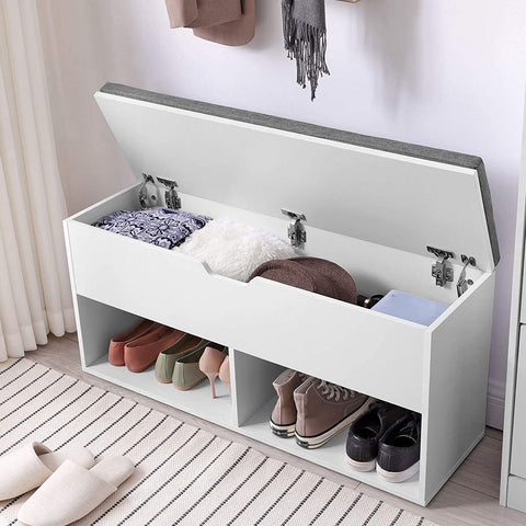 Rootz Shoe Bench - Shoe Storage Bench - Shoe Bench With Storage - With 2 Open Compartments - Shoe Bench With Seat - White/Grey - 100 x 30 x 48 cm