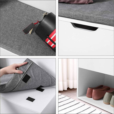 Rootz Shoe Bench - Shoe Storage Bench - Shoe Bench With Storage - With 2 Open Compartments - Shoe Bench With Seat - White/Grey - 100 x 30 x 48 cm