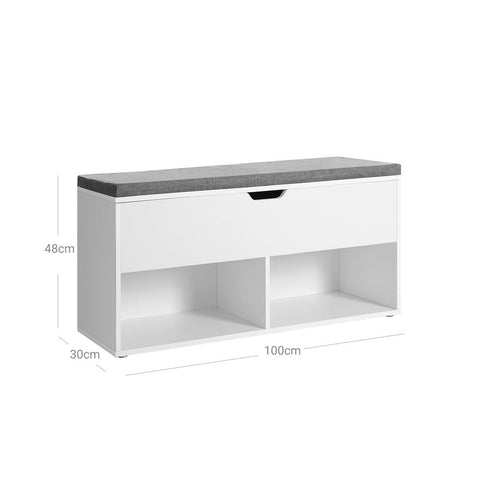 Rootz Shoe Bench - Shoe Storage Bench - Shoe Bench With Storage - With 2 Open Compartments - Shoe Bench With Seat - White/Grey - 100 x 30 x 48 cm