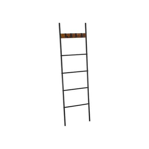 Rootz Towel Ladder - Industrial Style Towel Ladder With Hooks - Bathroom Towel Ladder - Freestanding Towel Ladder - Towel Storage Ladder - Chipboard - Steel - Brown-black - 44 x 160 cm (W x H)