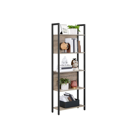 Rootz Bookshelf - Free-standing Shelving Unit - 5 Levels Bookshelf - Bookcase - Open Bookcase - Corner Bookcase - Display Bookcase - Greige/Black - 62 x 24 x 165 cm