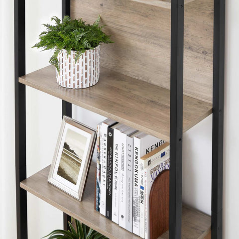Rootz Bookshelf - Free-standing Shelving Unit - 5 Levels Bookshelf - Bookcase - Open Bookcase - Corner Bookcase - Display Bookcase - Greige/Black - 62 x 24 x 165 cm