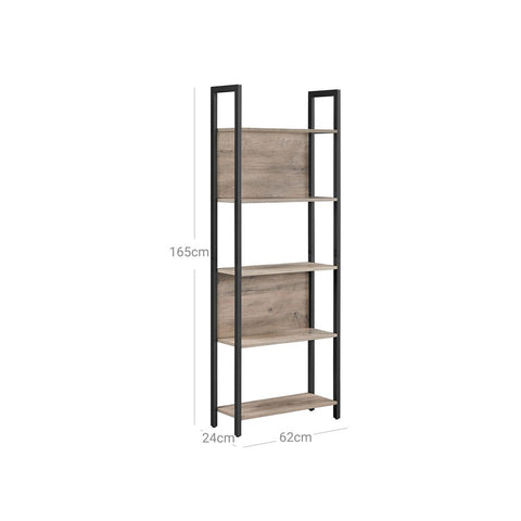Rootz Bookshelf - Free-standing Shelving Unit - 5 Levels Bookshelf - Bookcase - Open Bookcase - Corner Bookcase - Display Bookcase - Greige/Black - 62 x 24 x 165 cm