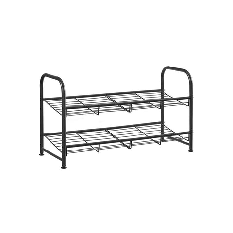 Rootz Shoe Rack - Metal Shoe Rack - With 2 Shelves - 2-Tier Shoe Organizer - Vertical Shoe Storage - Compact Shoe Shelf - Small Space Shoe Holder - Black - 68.5 x 27.5 x 37 cm (L x W x H)