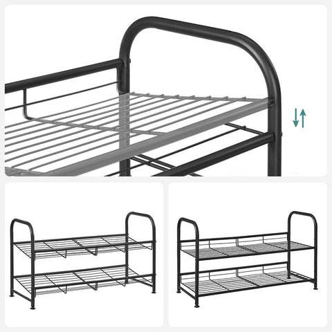 Rootz Shoe Rack - Metal Shoe Rack - With 2 Shelves - 2-Tier Shoe Organizer - Vertical Shoe Storage - Compact Shoe Shelf - Small Space Shoe Holder - Black - 68.5 x 27.5 x 37 cm (L x W x H)