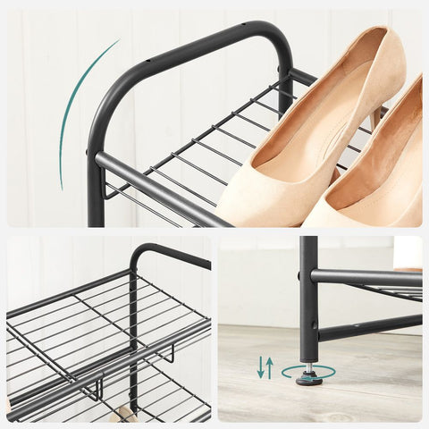 Rootz Shoe Rack - Metal Shoe Rack - With 2 Shelves - 2-Tier Shoe Organizer - Vertical Shoe Storage - Compact Shoe Shelf - Small Space Shoe Holder - Black - 68.5 x 27.5 x 37 cm (L x W x H)