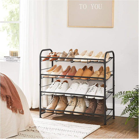 Rootz Shoe Rack - Metal Shoe Rack - Shoe Display Rack - 6 Levels Shoe Rack - Steel - Black - 68.5 x 27.5 x 65 cm