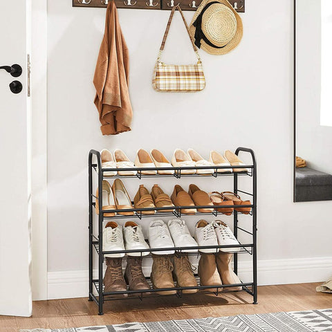 Rootz Shoe Rack - Metal Shoe Rack - Shoe Display Rack - 6 Levels Shoe Rack - Steel - Black - 68.5 x 27.5 x 65 cm