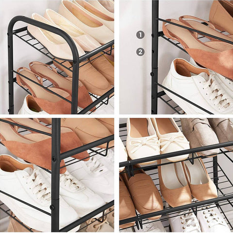 Rootz Shoe Rack - Metal Shoe Rack - Shoe Display Rack - 6 Levels Shoe Rack - Steel - Black - 68.5 x 27.5 x 65 cm