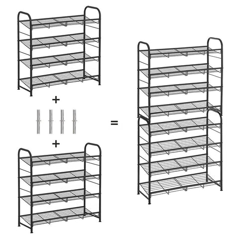 Rootz Shoe Rack - Metal Shoe Rack - Shoe Display Rack - 6 Levels Shoe Rack - Steel - Black - 68.5 x 27.5 x 65 cm
