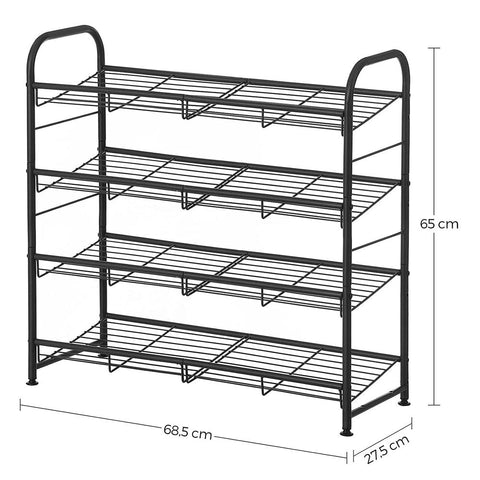 Rootz Shoe Rack - Metal Shoe Rack - Shoe Display Rack - 6 Levels Shoe Rack - Steel - Black - 68.5 x 27.5 x 65 cm