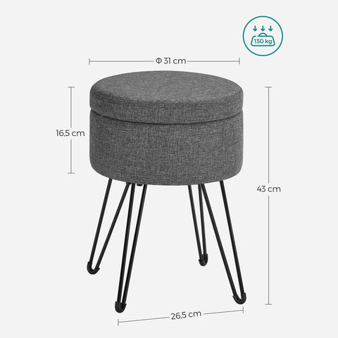 Rootz Stool - Stool With Storage Space - Storage Stool - Footrest With Storage - Space-saving Storage Solution - Dark Gray - 31 x 43 cm
