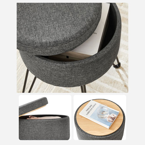Rootz Stool - Stool With Storage Space - Storage Stool - Footrest With Storage - Space-saving Storage Solution - Dark Gray - 31 x 43 cm
