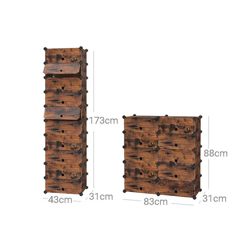 Rootz Shelving System - Shelving System With 10 Compartments - Wall Shelving System - Adjustable Shelving System - Industrial Shelving System - Corner Shelving System - Bookshelf System - Brown - 43 x 31 x 173 cm (L x W x H)