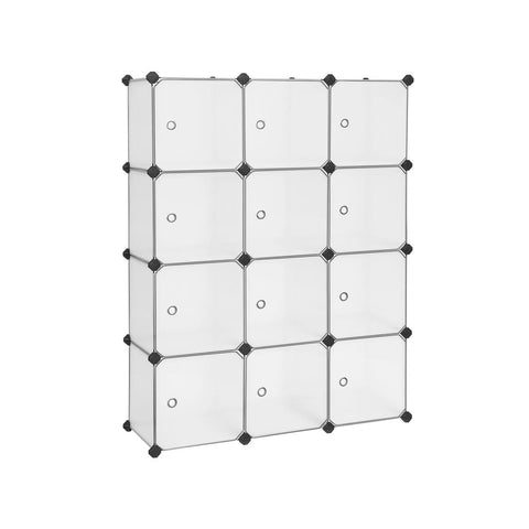 Rootz Shelving System - Shelving System With 12 Compartments - Plastic Plate - Door Plate - Adjustable Shelving Systems - Industrial Shelving - Warehouse Shelving - White - 93 x 31 x 123 cm (L x W x H)