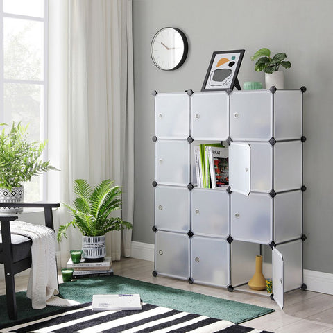 Rootz Shelving System - Shelving System With 12 Compartments - Plastic Plate - Door Plate - Adjustable Shelving Systems - Industrial Shelving - Warehouse Shelving - White - 93 x 31 x 123 cm (L x W x H)