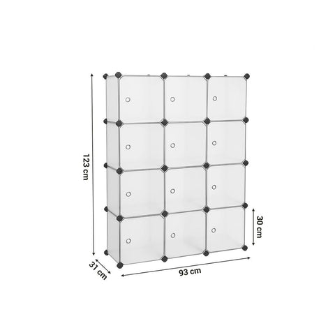 Rootz Shelving System - Shelving System With 12 Compartments - Plastic Plate - Door Plate - Adjustable Shelving Systems - Industrial Shelving - Warehouse Shelving - White - 93 x 31 x 123 cm (L x W x H)
