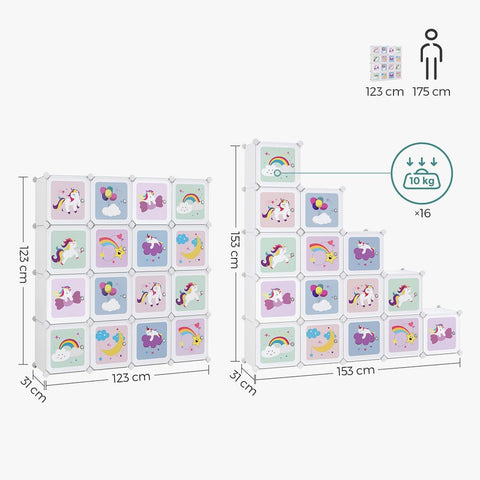 Rootz Children's Wardrobe - Kids Cube Storage System - Wardrobe With Doors - Diy Storage Cabinet - White - 153 x 31 x 153 cm