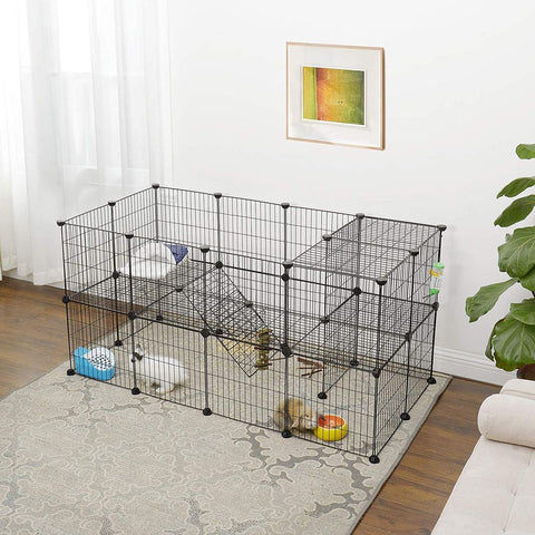 Rootz Cage - Small Animals Cage - Pet Cage - Animal Cage - Bird Cage - Hamster Cage - Rabbit Cage - ABS/Metal Wire - Black - 143 x 71 x 73 cm (W x H x D)