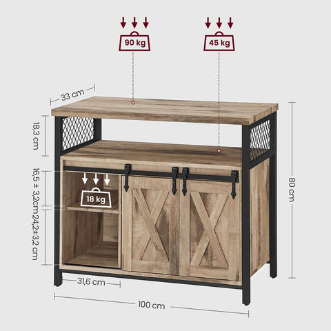 Rootz Sideboard - Sliding Door Sideboard - Modern Sideboard Cabinet - Space-saving Furniture - Dining Room - Living Room - Natural Black - 3 x 100 x 80 cm