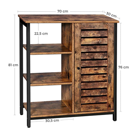 Rootz Industrial Storage Cabinet - Sideboard - Cabinet with 3 Shelves - Brown - 70 x 30 x 81 cm
