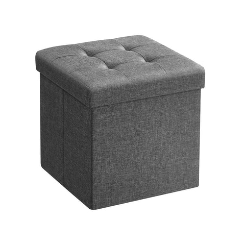 Rootz Stool - Stool With Storage Space - Storage Ottoman - Footstool With Storage - Hidden Storage Stool - Dark Grey - 30 x 30 x 30 cm