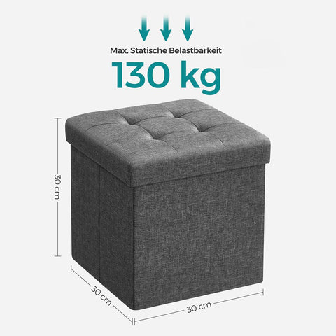 Rootz Stool - Stool With Storage Space - Storage Ottoman - Footstool With Storage - Hidden Storage Stool - Dark Grey - 30 x 30 x 30 cm