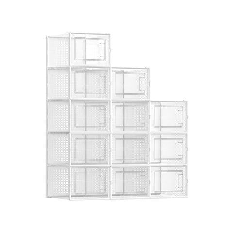 Rootz Shoe Box - Set Of 12 Shoe Boxes - Clear Shoe Boxes - Plastic Shoe Boxes - Shoe Display Boxes - Travel Shoe Boxes - For Shoes Up To Size 46 - Transparent White - 35 x 25.0 x 18.5 cm