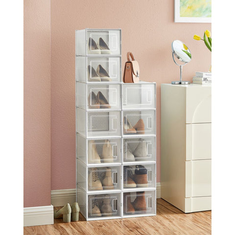 Rootz Shoe Box - Set Of 12 Shoe Boxes - Clear Shoe Boxes - Plastic Shoe Boxes - Shoe Display Boxes - Travel Shoe Boxes - For Shoes Up To Size 46 - Transparent White - 35 x 25.0 x 18.5 cm