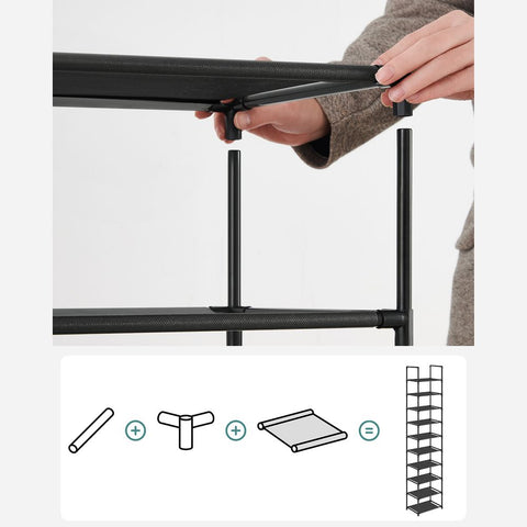 Rootz Shoe Rack With 10 Levels - Shoe rack with 10 tiers - 10-level shoe organizer - Vertical shoe storage unit - Space-saving shoe rack - Large capacity shoe shelf - Tall shoe stand with 10 levels - 33 X 33 X 173 Cm.